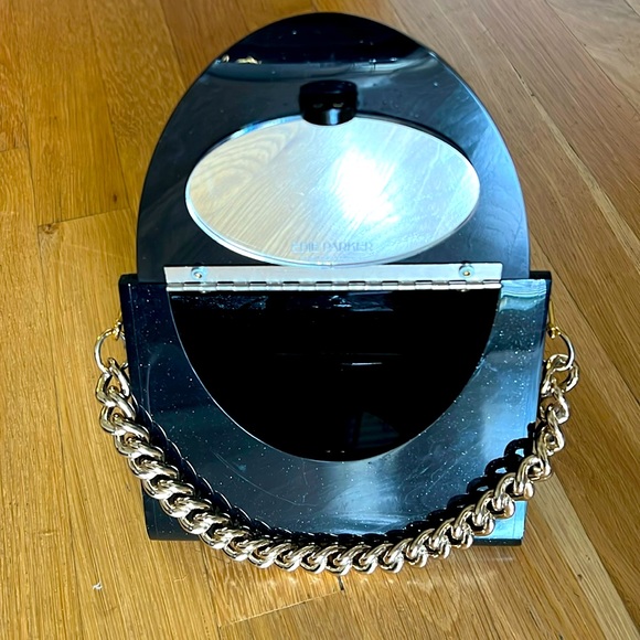 Edie Parker black glitter acrylic triangle minaudirie with gold chain - Picture 2 of 4